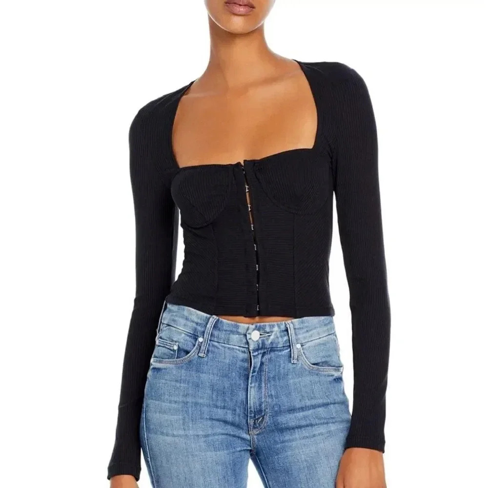 NEW JONATHAN SIMKHAI STANDARD Rib Knit Bustier Top - Picture 13 of 14